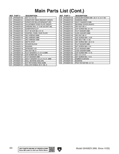Parts for G0458ZX 18
