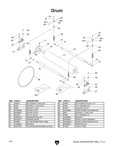 Parts for G0459 12
