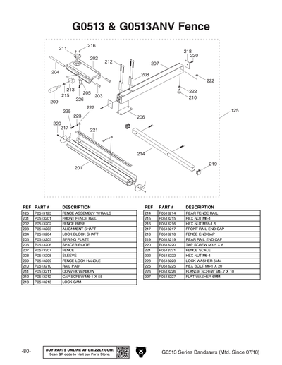 Parts for G0513ANV 17