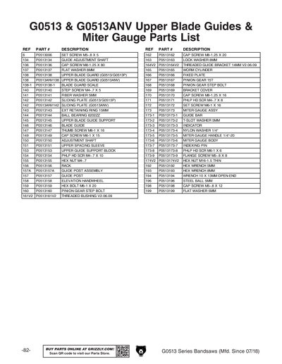Part Diagram for G0513X2F