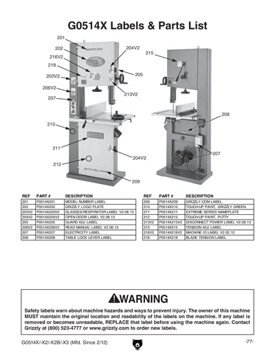 Part Diagram for G0514X