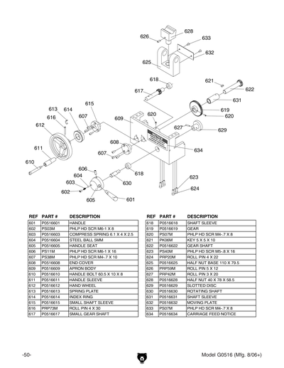 Part Diagram for G0516