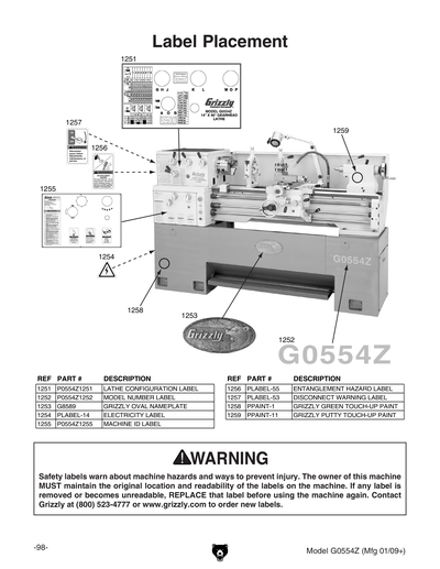 Part Diagram for G0554Z