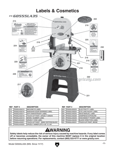 Part Diagram for G0555LA35
