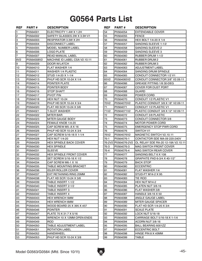 Part Diagram for G0564