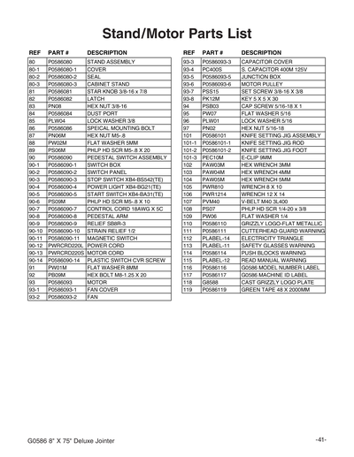 Part Diagram for G0586
