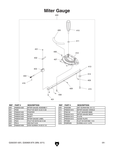 Part Diagram for G0605X1