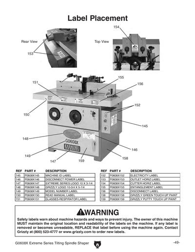 Part Diagram for G0608X