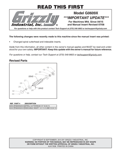 Part Diagram for G0609X