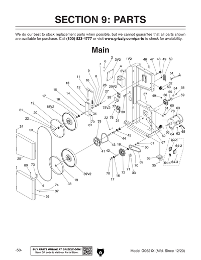 Part Diagram for G0621X