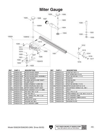 Part Diagram for G0623X3