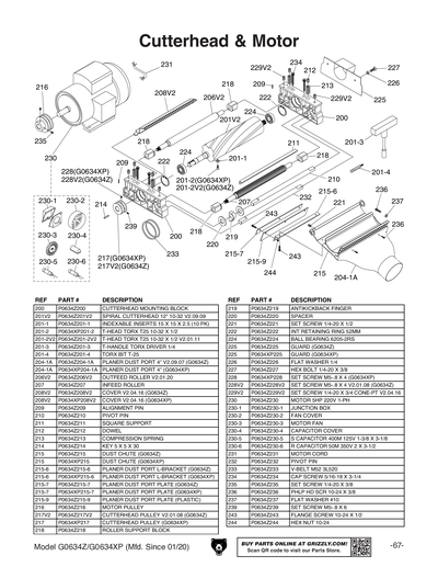 Parts for G0634XP 12