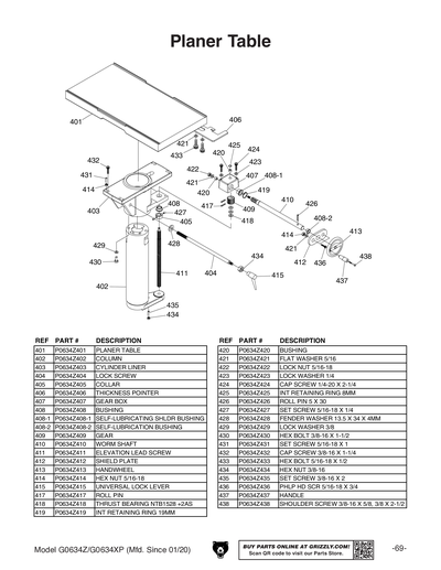 Parts for G0634XP 12