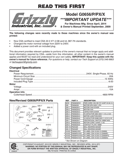 Part Diagram for G0656PX