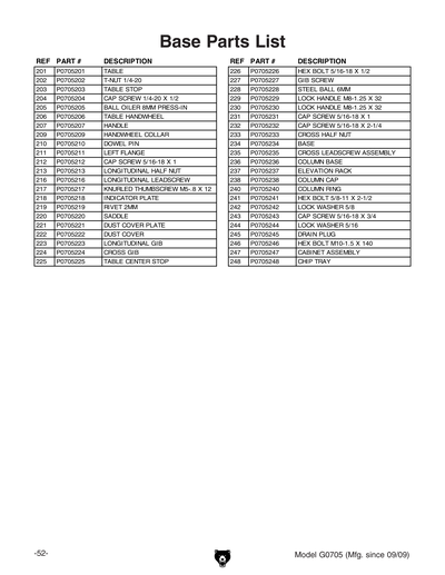 Part Diagram for G0705