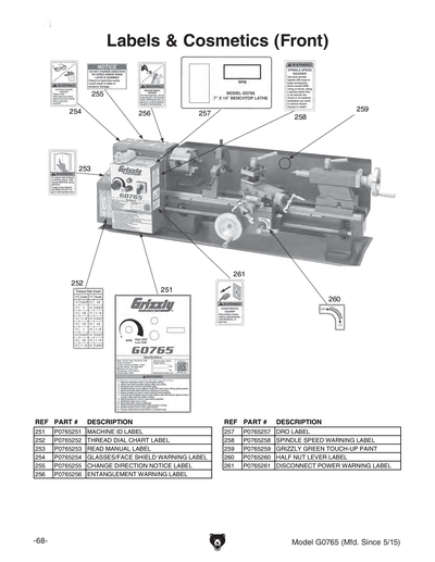 Parts for G0765 7