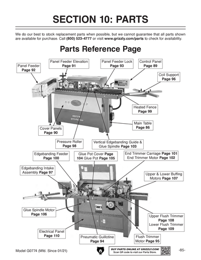 Parts for G0774 Automatic Edgebander - Grizzly Industrial, Inc.