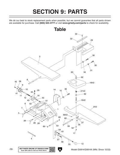 Part Diagram for G0814X