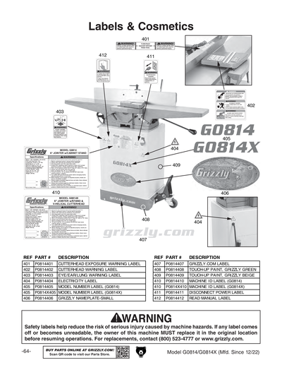 Part Diagram for G0814X