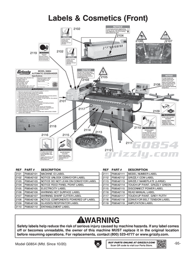 Parts for Compact Automatic Edgebander - Grizzly Industrial