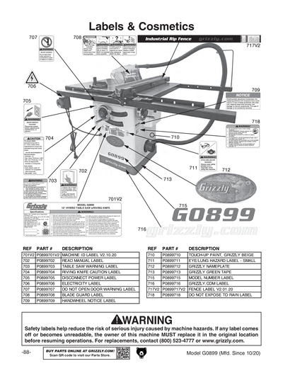 Parts for G0899 10