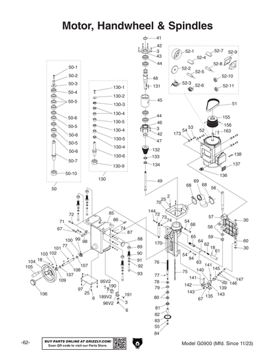 Parts for G0900 5 HP Deluxe Spindle Shaper - Grizzly Industrial, Inc.
