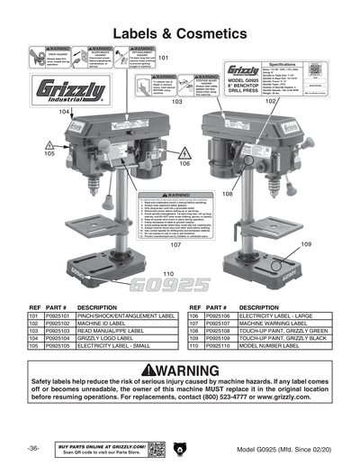 Part Diagram for G0925