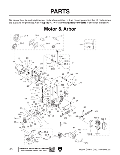 Parts for G0941 10