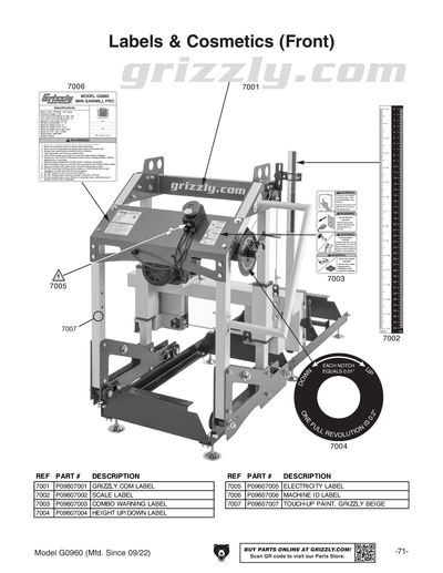 Parts for G0960 Electric Sawmill - Grizzly Industrial, Inc.