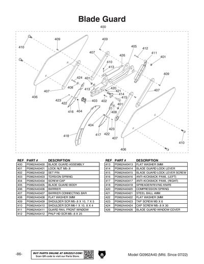 Part Diagram for G0962A40