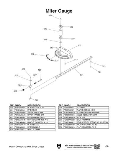 Part Diagram for G0962A40