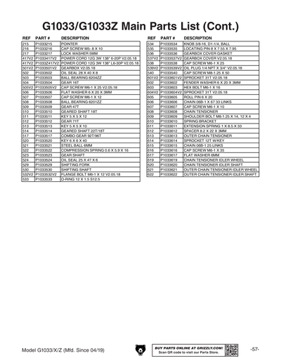 Part Diagram for G1033Z
