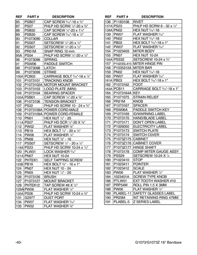Parts for G1073Z 16