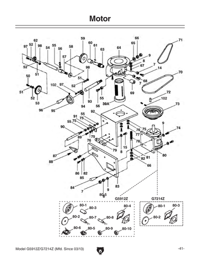 Parts for G7214Z 7-1/2 HP 3-Phase Spindle Shaper - Grizzly