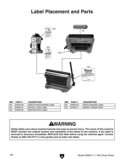 Part Diagram for G9950