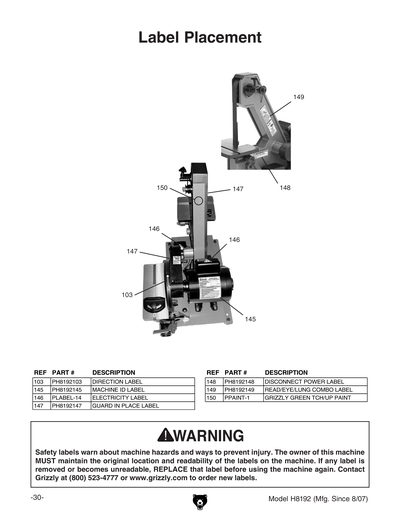 Parts for H8192 1