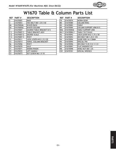 Part Diagram for W1670
