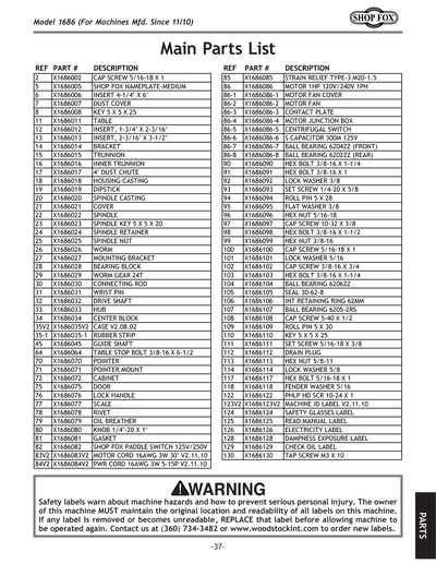 Parts for W1686 1 HP Oscillating Spindle Sander - Grizzly