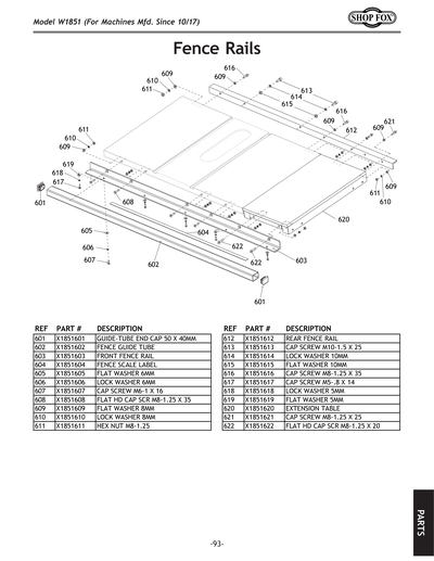 Parts for W1851 2 HP 10