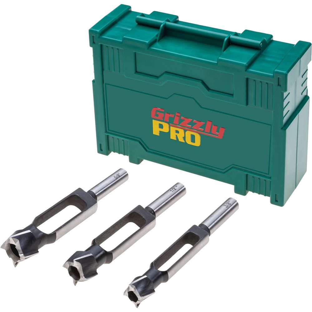 Grizzly PRO T34240 - Tenon/Plug Cutter 3-Pc. Set - 3/8