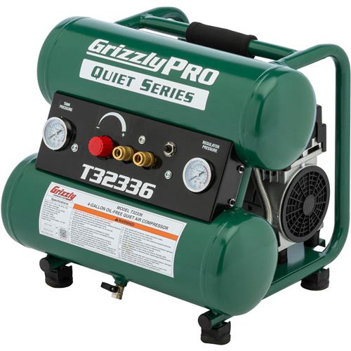 Grizzly PRO T32336 4-Gallon Oil-Free Quiet Series Air Compressor