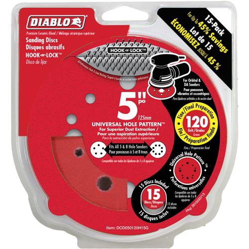 Image for Diablo T33522 - 5" 120 Grit (Fine)  ROS Hook & Lock™ Discs 15 Pk