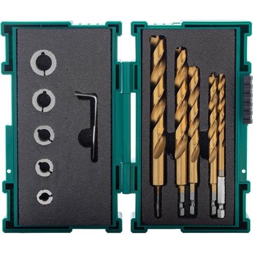 Image for Grizzly PRO T34207 - 5-Pc. Split-Ring Depth Stop Set w/ 5-Pc. M2 HSS TiN-Coated Drill Bit Set